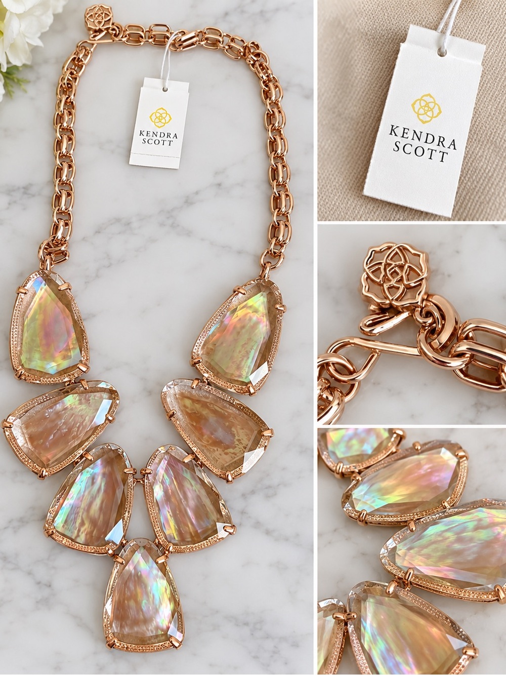 Kendra Scott Rose Gold Iridescent Multi-Stone Statement Necklace